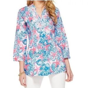 Lilly Pulitzer Womens XS Sarasota Tunic She She Shells Beaded Top Starfish